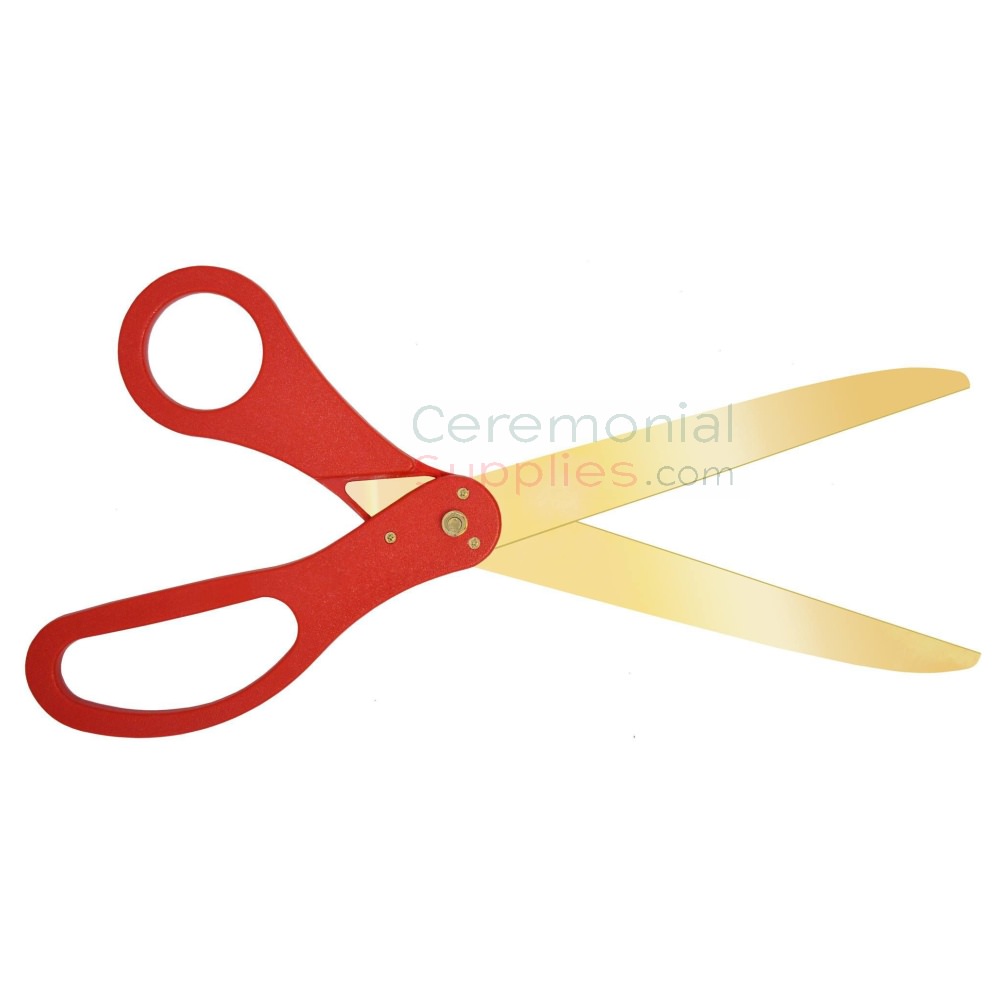 Cutting Red Ribbon Scissors White Background Opening Procedure
