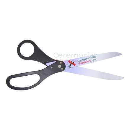 Crutello Deluxe Giant Ribbon Cutting Ceremony Kit 21 Giant Scissor Set,  Sharp, Silver Handled XL Scissors, 30ft of 4 Wide Red Ribbon, 10ft Banner