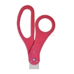 Close up of red custom ribbon cutting scissors handles.