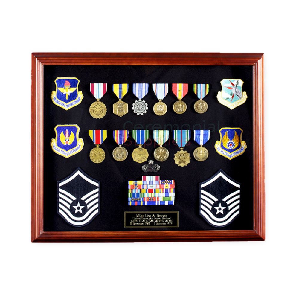 Military Medals Display Case With Cherry Finish Ceremonial