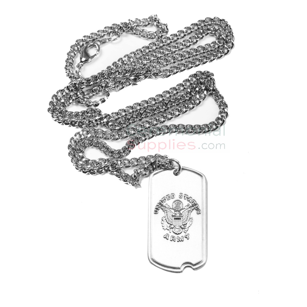 Us Army 24 Sterling Silver Dog Tag Medal With Stainless Steel Chain   Ceremonial Groundbreaking, Grand Opening , Crowd Control & Memorial Supplies
