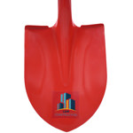 Close up picture of a Red Ceremonial Groundbreaking Shovel Head customized.