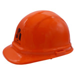 Side view of an Orange Hard Hat with Customization