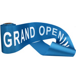 Picture of the Pre-printed Teal Grand Opening Ribbon