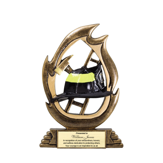 Image of a customized Fireman Resin Trophy 7 1/4" Flame Series