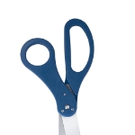 Close up of denim blue custom ribbon cutting scissors handles.