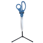 Giant ceremonial ribbon cutting scissors upright display stand with denim blue scissors