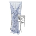 Image of the dusty blue  Soft Curly Willow Ruffles Chair Sash & Cap