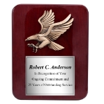 Wood plaque featuring American eagle emblem and silver area for engraving