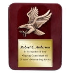 Wood plaque featuring American eagle emblem and gold area for engraving