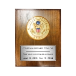 US Army Medallion Award Plaque with walnut finish silver plaque