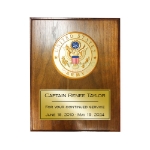 US Army Medallion Award Plaque with walnut finish gold plaque