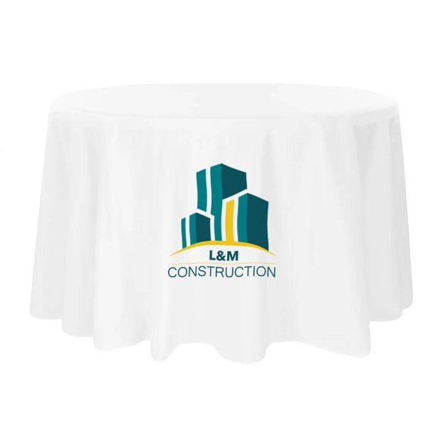 White Customized Event Circle Tablecloth Front Print